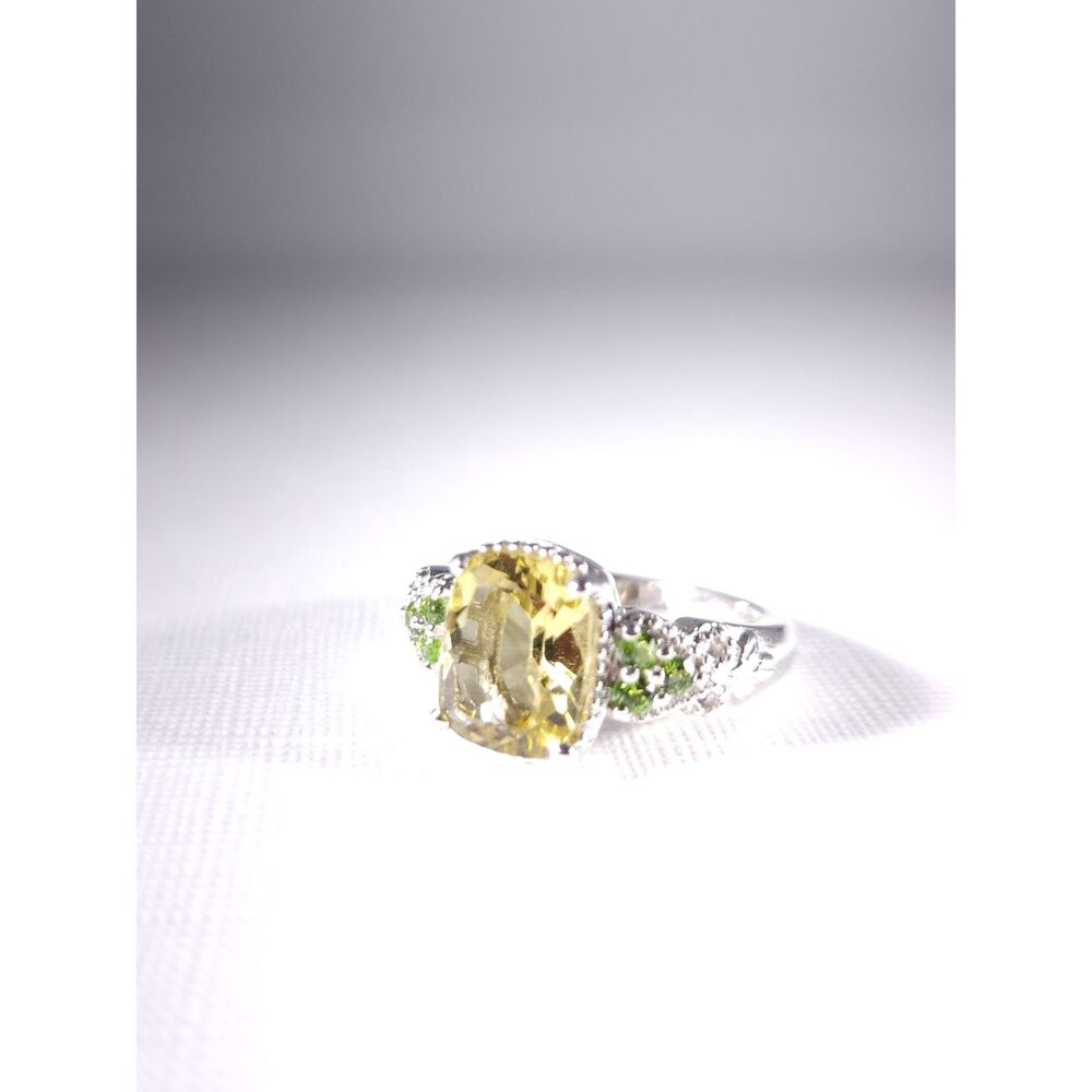 Ouro Verde Quartz 3 Carats and Chrome Diopside Ring Size 7 - Picture 2 of 11